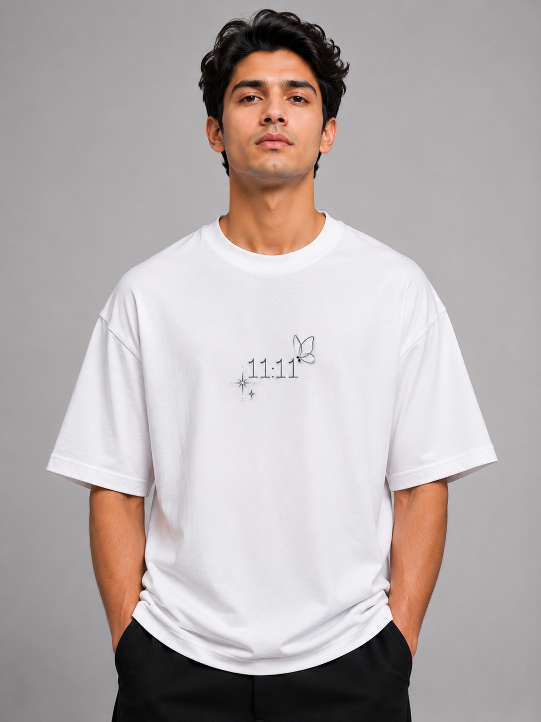 11:11 Butterfly Embroidered Oversized T-Shirt | White