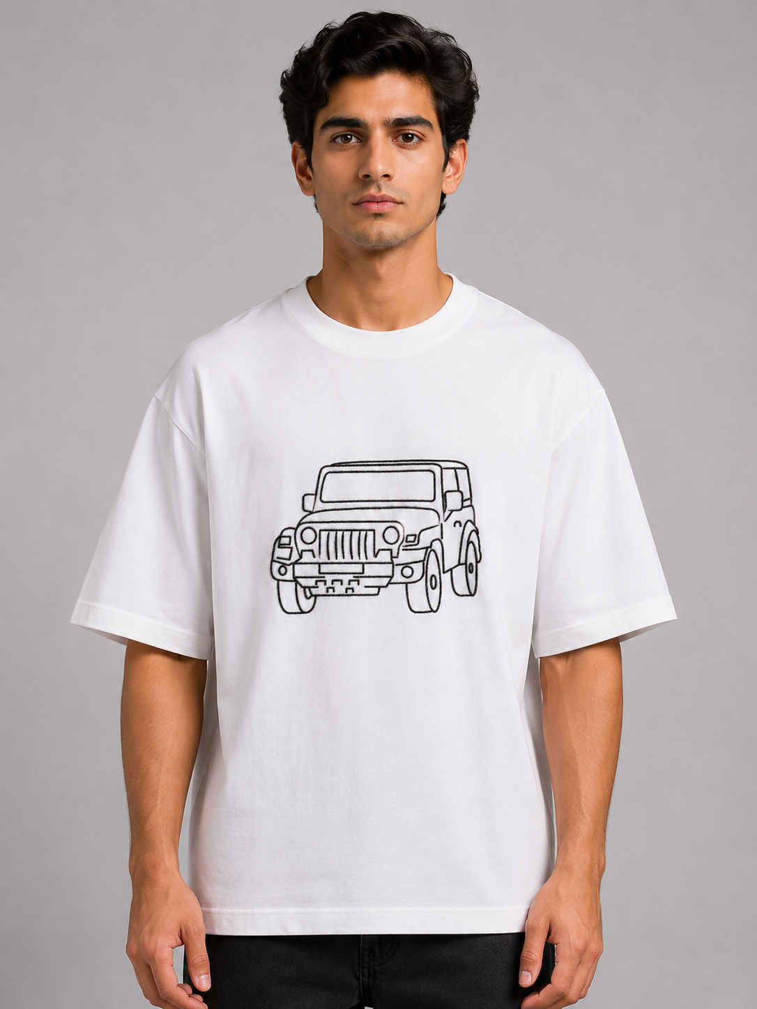 Offroad 4x4 Embroidered Oversized T-Shirt | White
