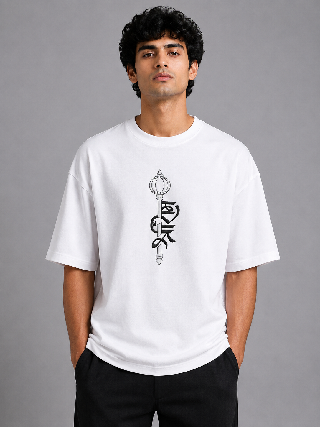 Gada Calligraphy Embroidered Oversized T-Shirt | White
