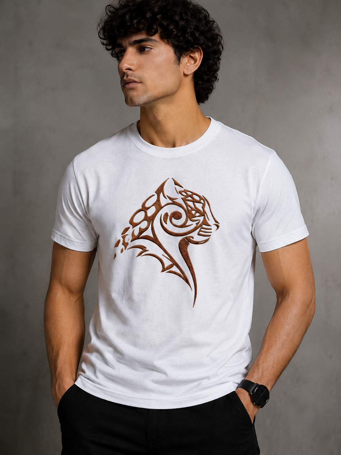 Tribal Panther Embroidered T-Shirt | White