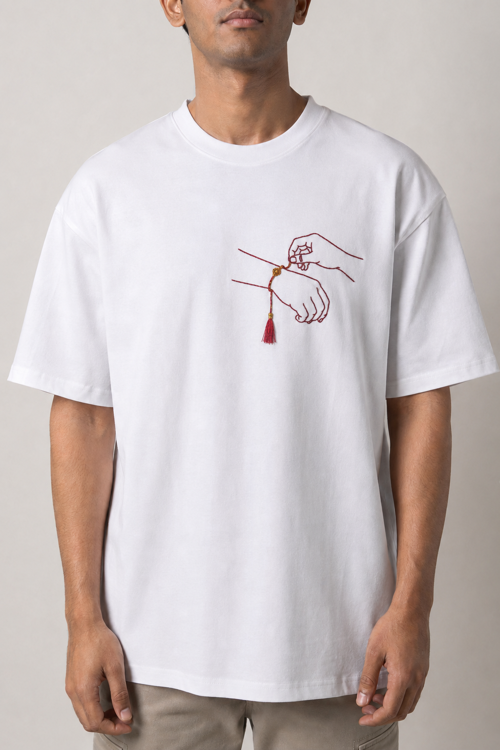 Bandhan Two Hands One Thread Embroidered T-Shirt | White