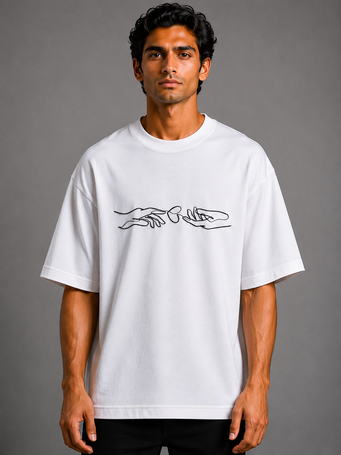 Creation Hands Embroidered Oversized T-Shirt | White