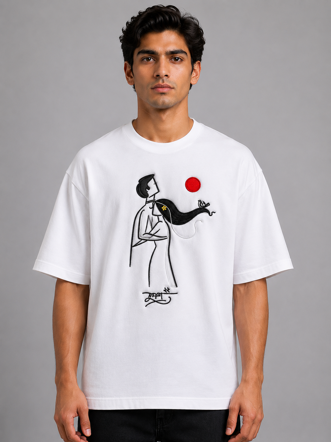 Bengal Muse Embroidered Oversized T-Shirt | White