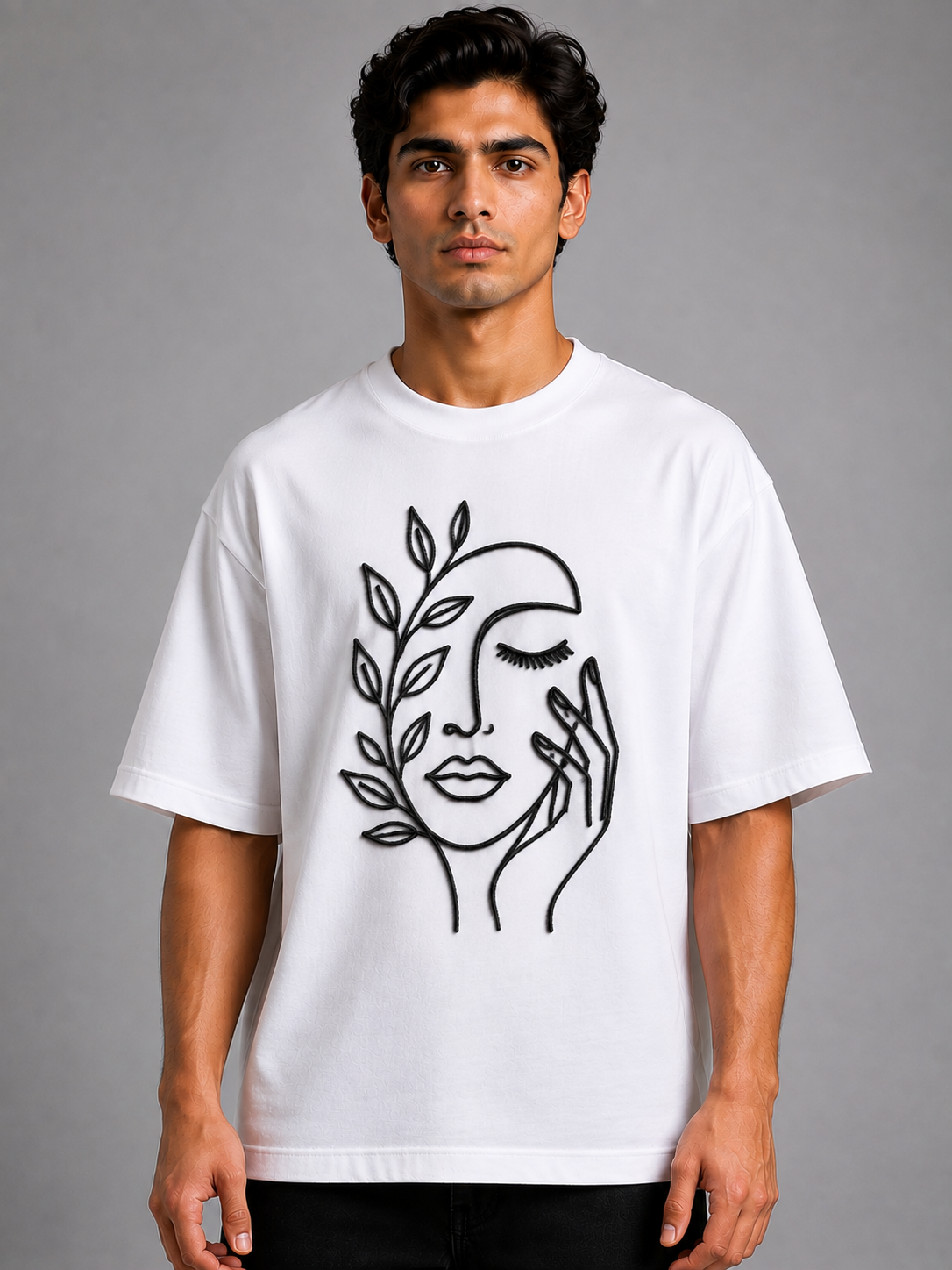 Botanical Muse Embroidered Oversized T-Shirt | White