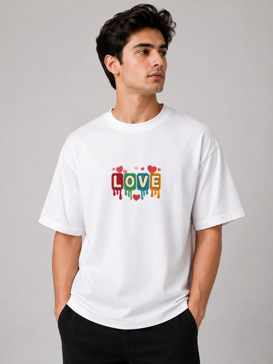 Love Drip Embroidered Oversized T-Shirt | White
