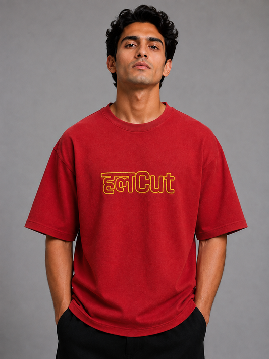 HalCut Embroidered Oversized T-Shirt | Red