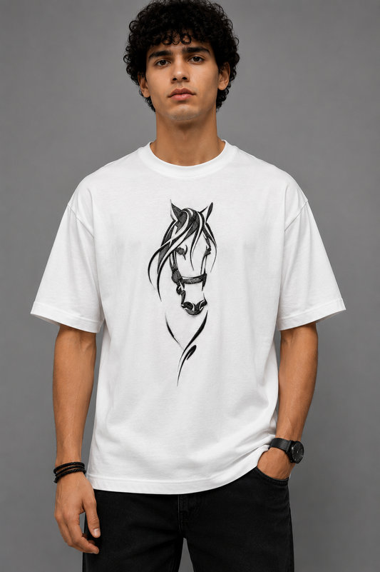 Ink Horse Embroidered Oversized T-Shirt | White