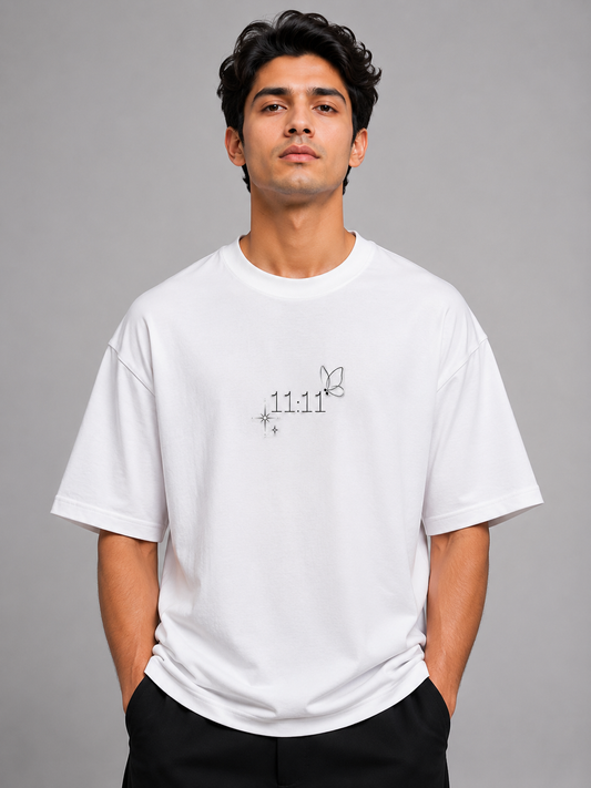 11:11 Butterfly Embroidered Oversized T-Shirt | White