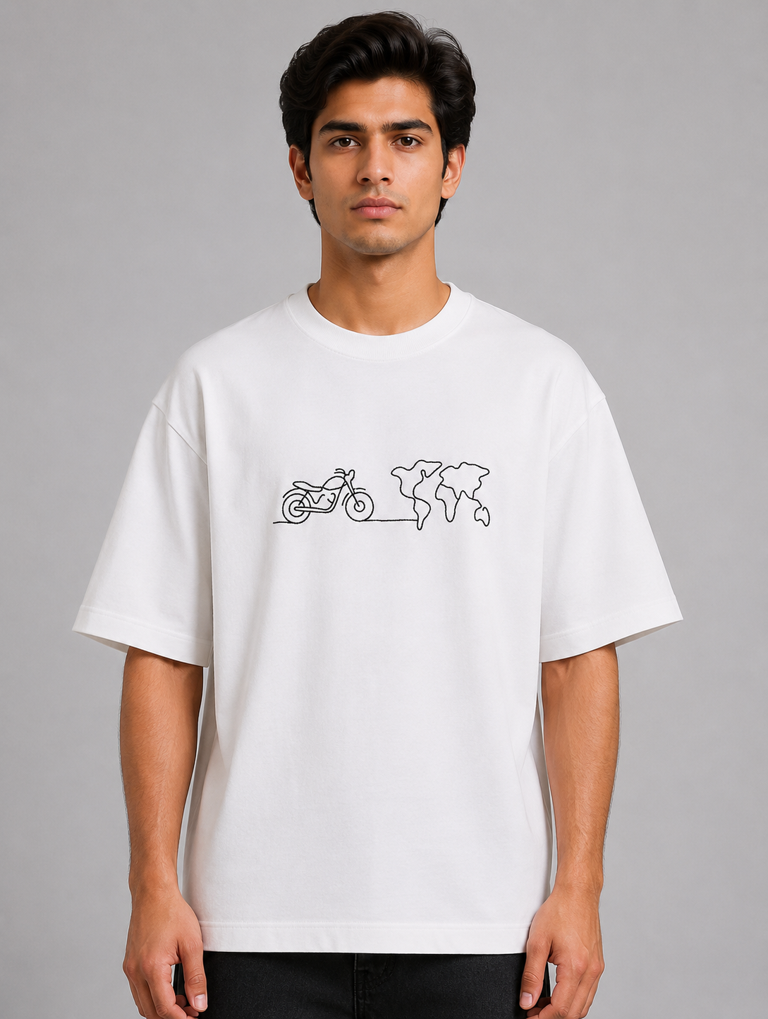 Ride The World Embroidered Oversized T-Shirt | White