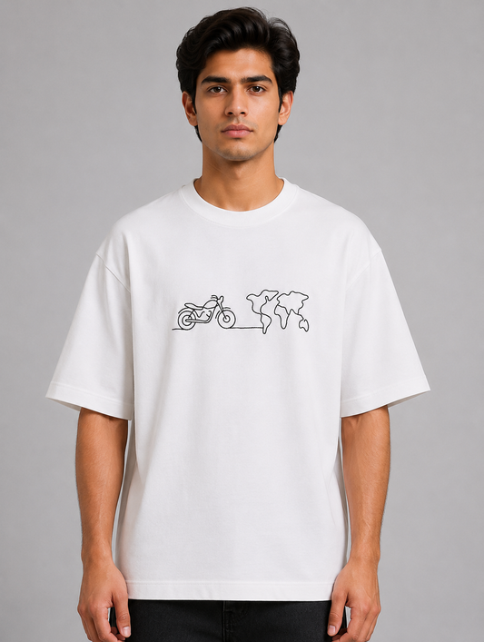 Ride The World Embroidered Oversized T-Shirt | White