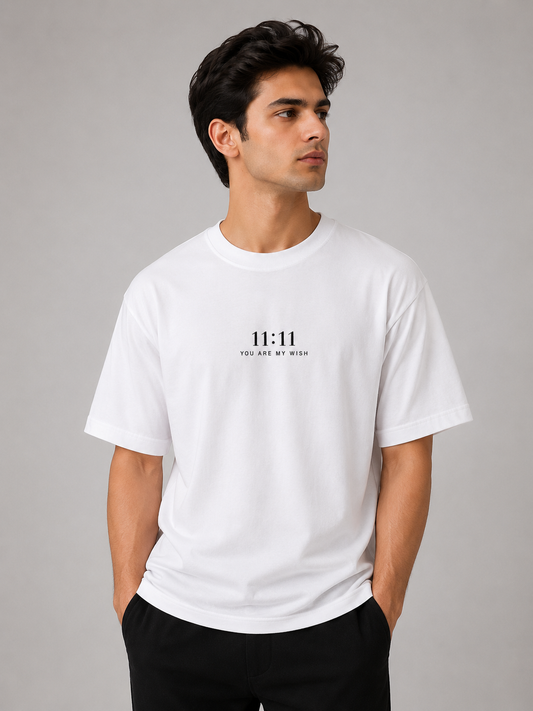 11:11 You Are My Wish Embroidered Oversized T-Shirt | White