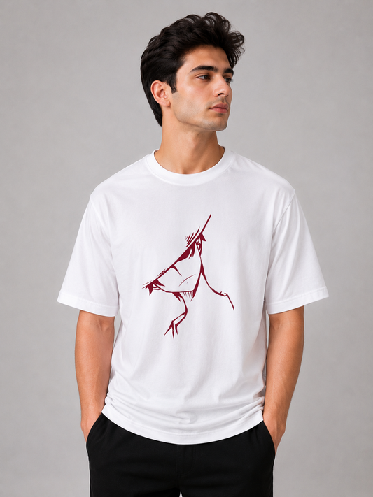 Scarlet Pirate Sketch Embroidered Oversized T-Shirt | White