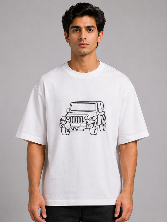 Offroad 4x4 Embroidered Oversized T-Shirt | White