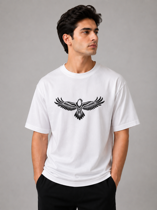 Soaring Eagle Embroidered Oversized T-Shirt | White