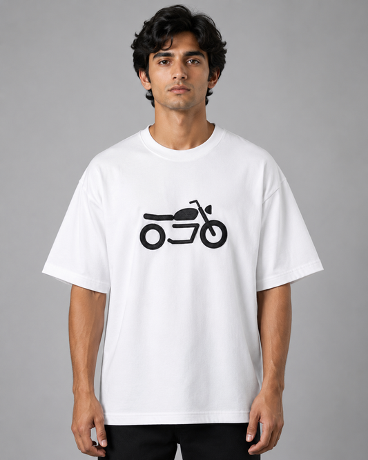 Moto Icon Embroidered Oversized T-Shirt | White