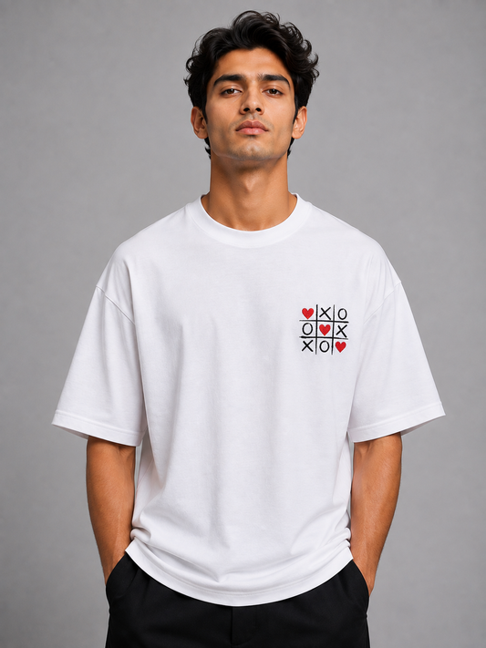 XOXO Hearts Embroidered Oversized T-Shirt | White
