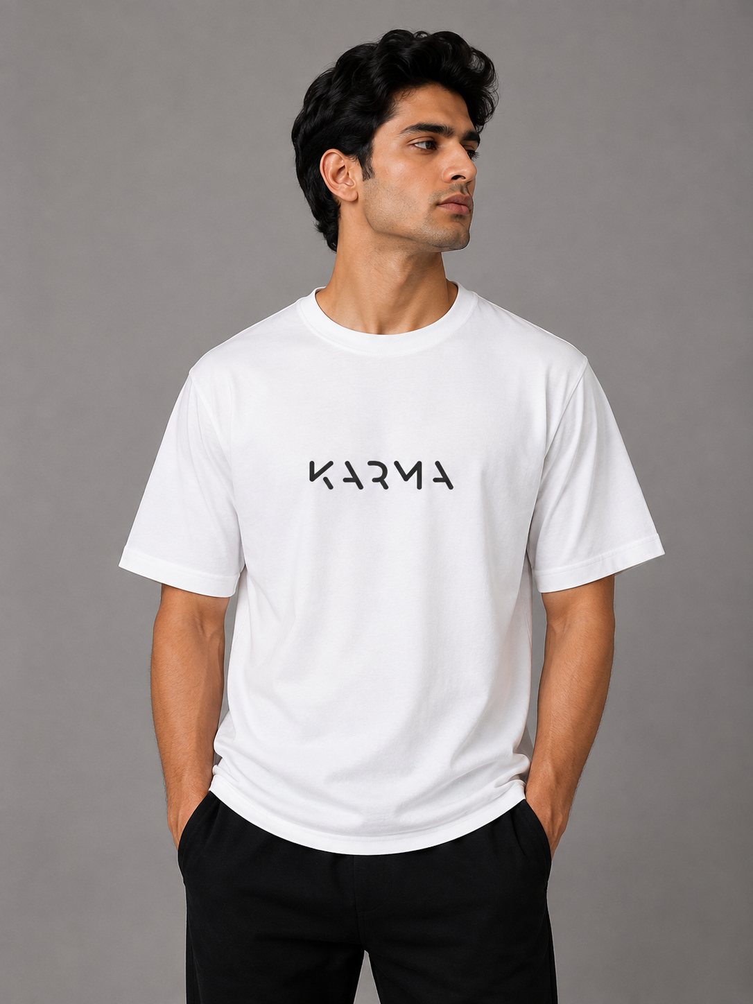 Karma Embroidered Oversized T-Shirt | White