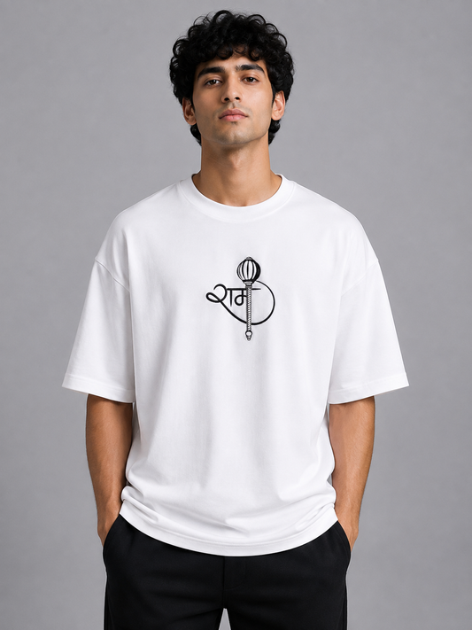 Ram Gada Circle Embroidered Oversized T-Shirt | White