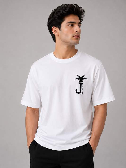 Joker Card Embroidered Oversized T-Shirt | White