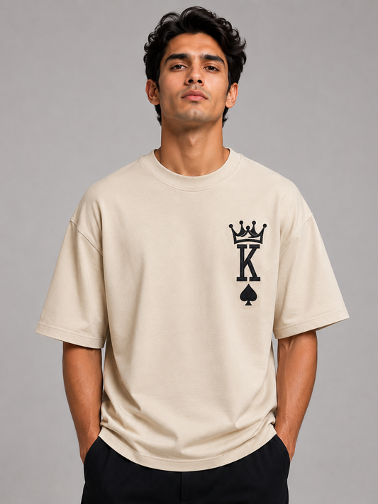 King of Spades Embroidered Oversized T-Shirt | Beige