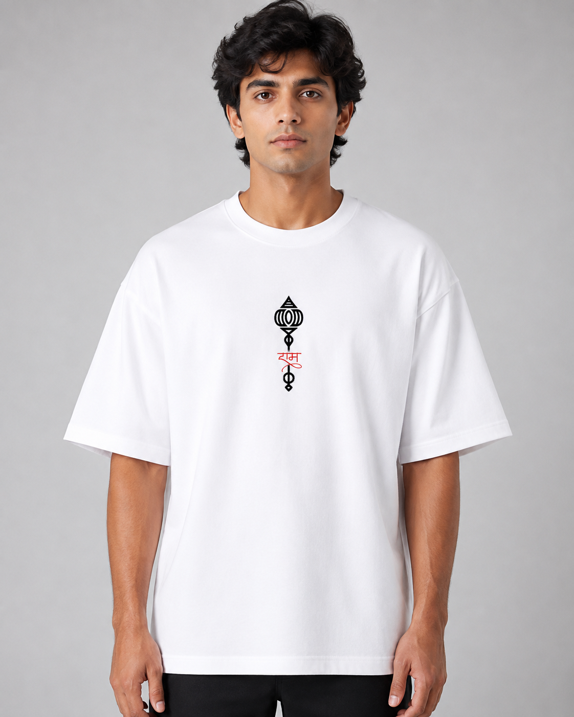 Ram Gada Totem Embroidered Oversized T-Shirt | White