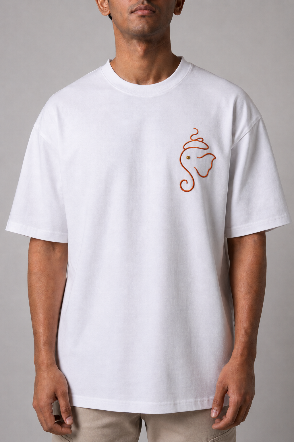 Ek Rekha Ganpati Single Line Embroidered T-Shirt | White