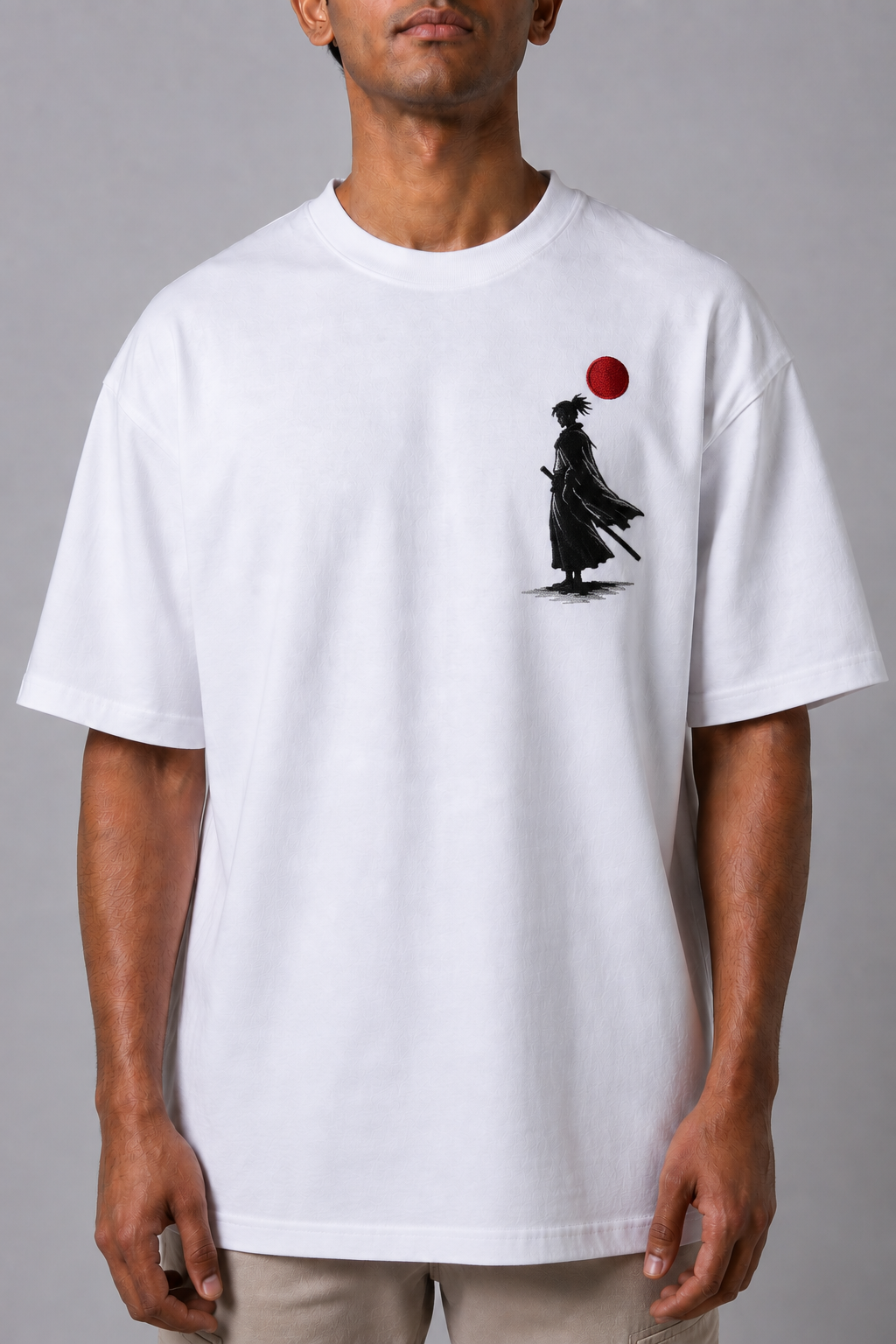Ronin Embroidered Anime Oversized T-Shirt | White