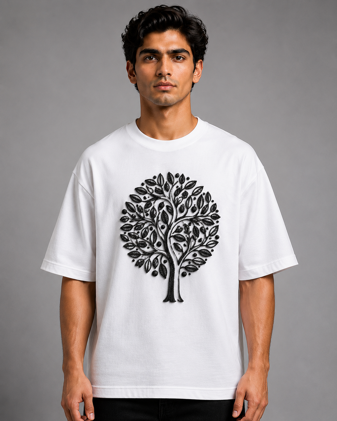 Tree of Life Embroidered Oversized T-Shirt | White