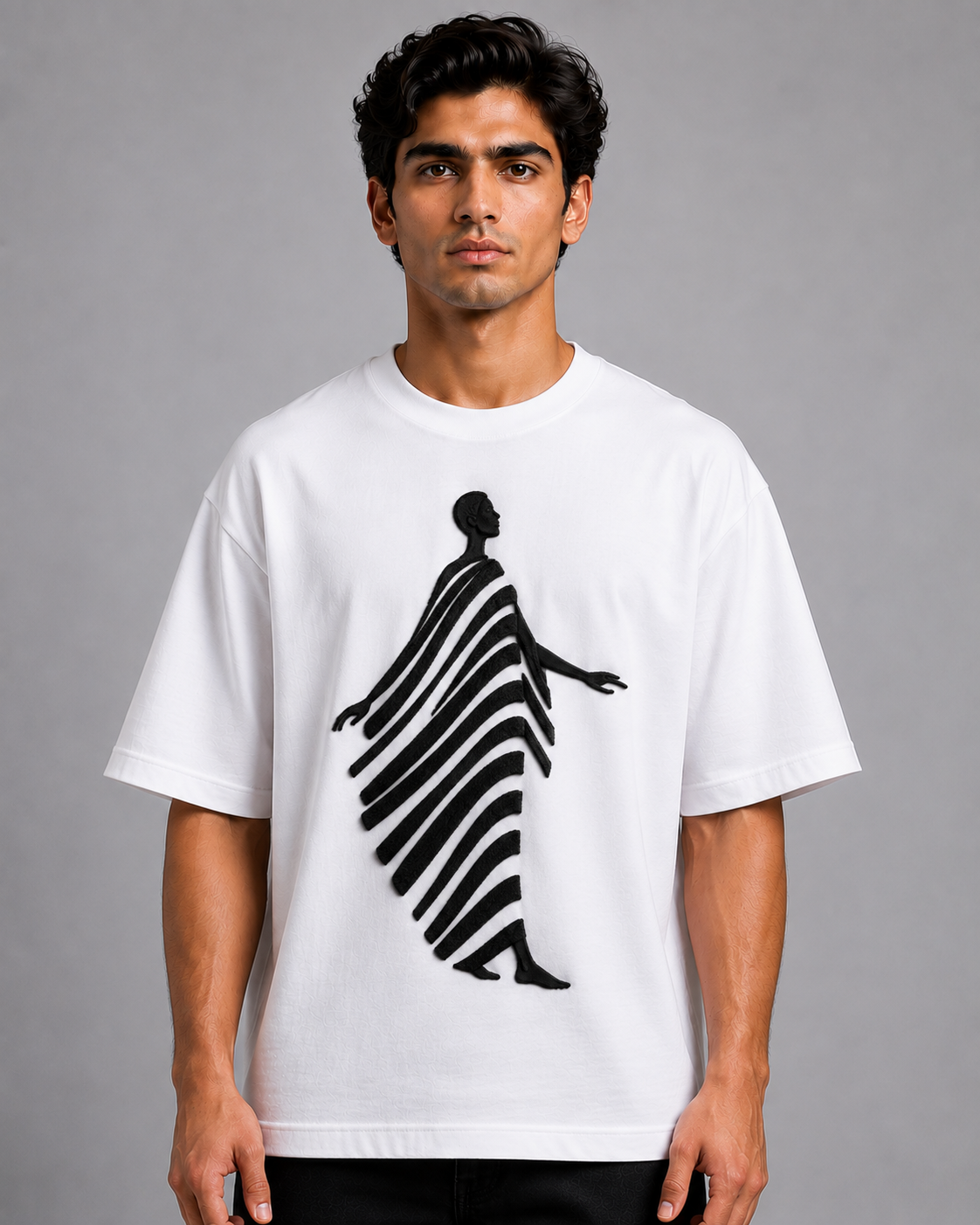 Draped Figure Embroidered Oversized T-Shirt | White