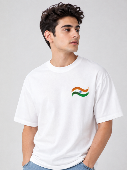 Tricolor Wave Embroidered Oversized T-Shirt | White
